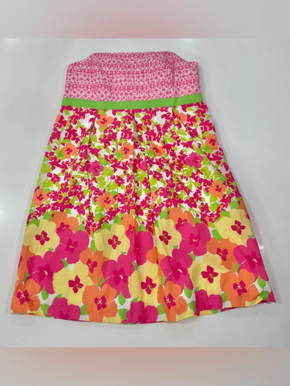 Lilly Pulitzer Dress Size 12 Strapless Floral Cotton Flare Lined - Picture 2 of 10